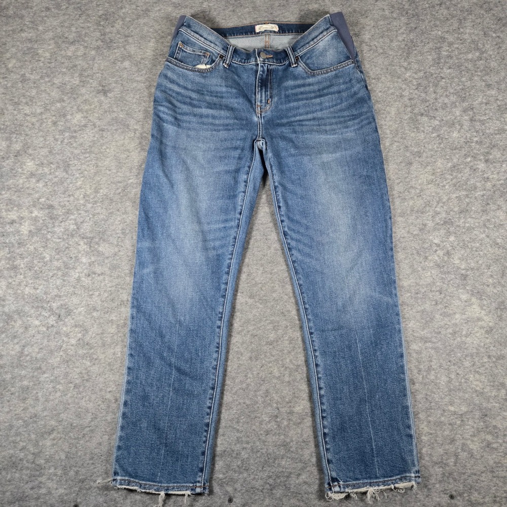 HATCH Maternity Women Blue Straight Leg Frayed Hem Jeans 28